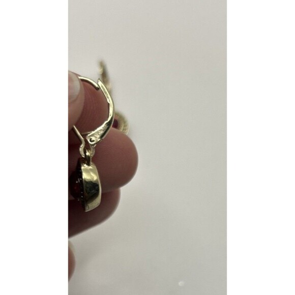 Napier Vintage Pierced Earrings Leverbacks Faux Garnet Gold Tone Round Dangle - Picture 2 of 6